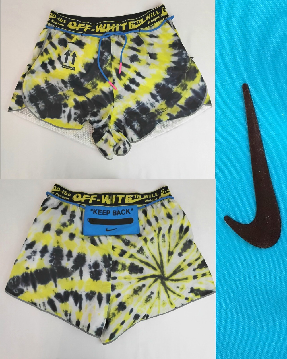 NikexOff White NRG Running Shorts Womens M Volt Tie-dye Yellow Blue White #J6017